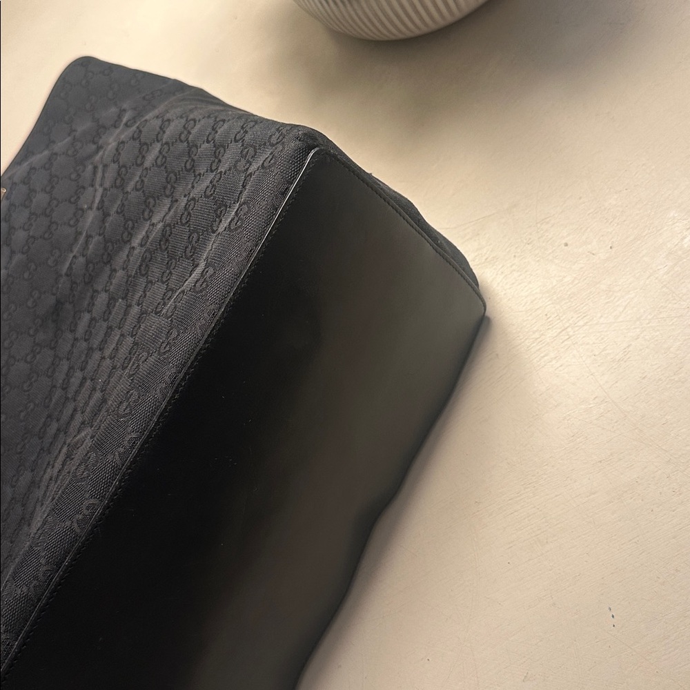 GUCCI 🖤 Black Monogram GG Canvas Vintage Tote black-gold 16x15x6 inch Authentic - Picture 9 of 11